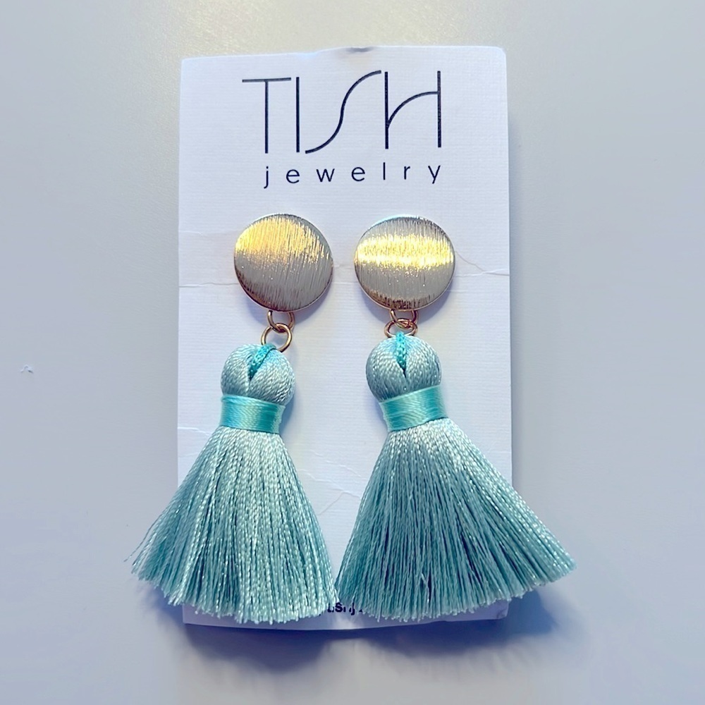 Gold & Teal Tassel Earrings